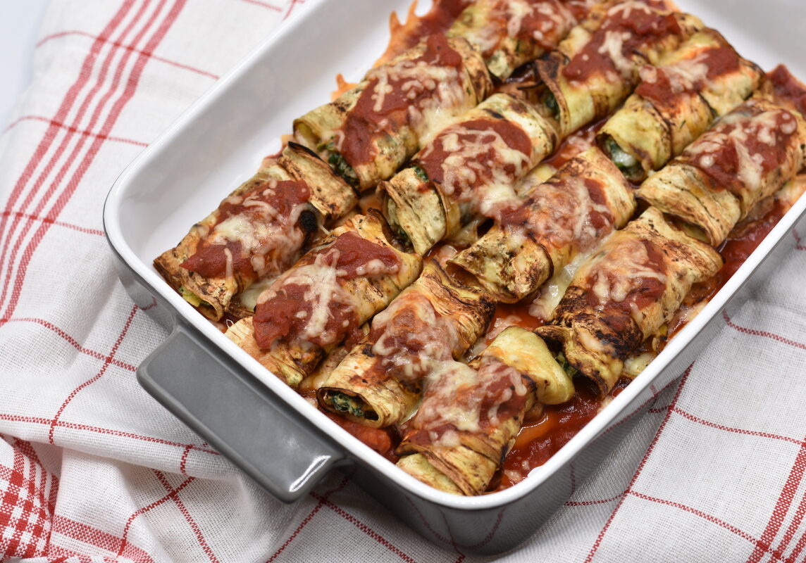 Canelones de Beringela com Ricota e Espinafres